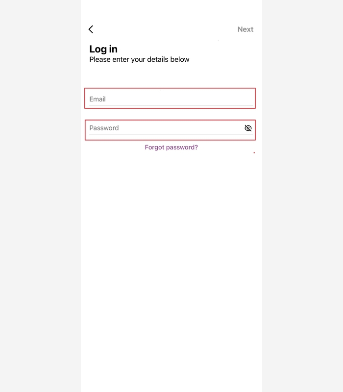 Screen shot of the Dail-a-ride app log in screen